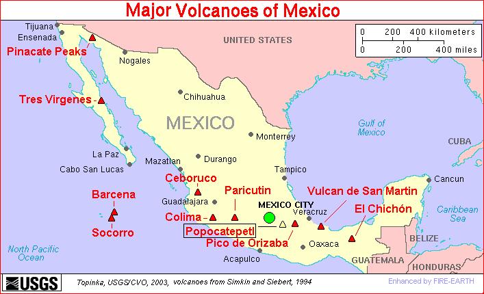 Mexico Volcanoes Map