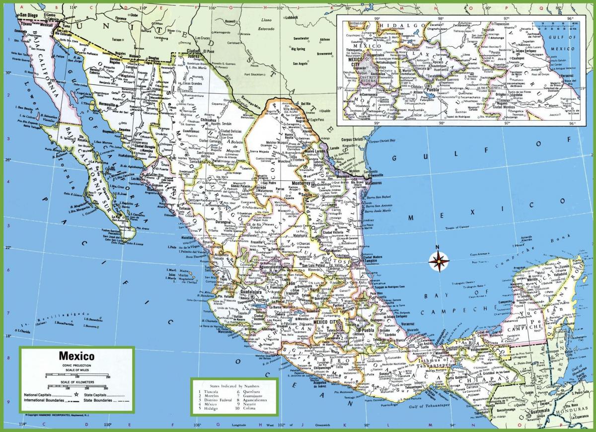Mexico map and cities