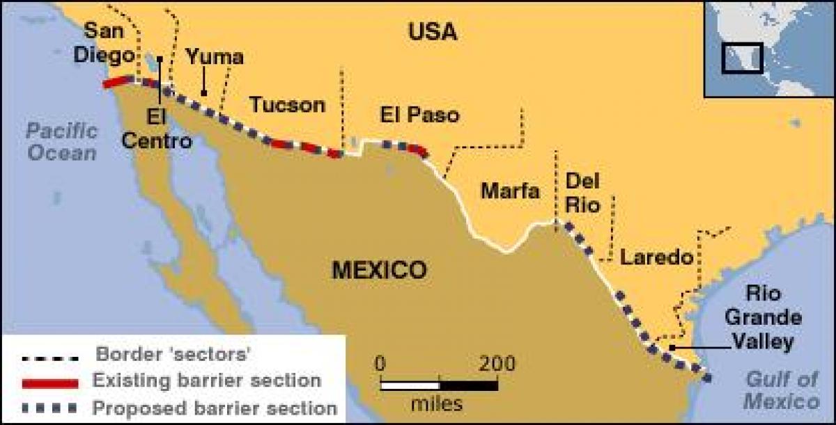 map of the mexican border
