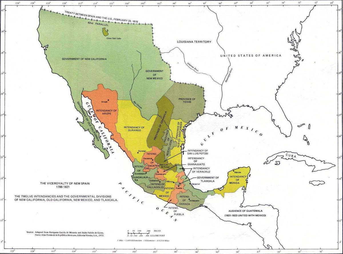 map of Mexico in 1821