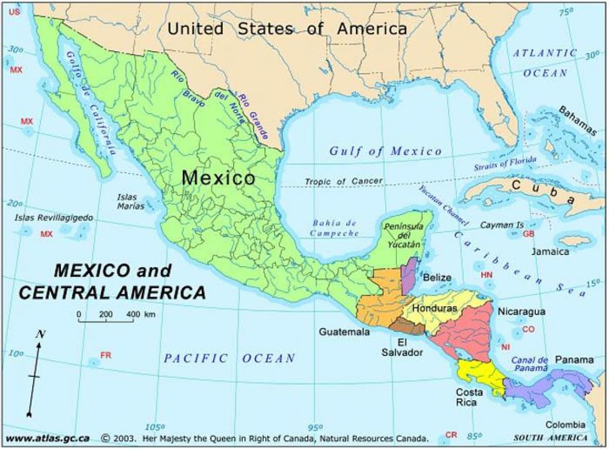 map Mexico and central america