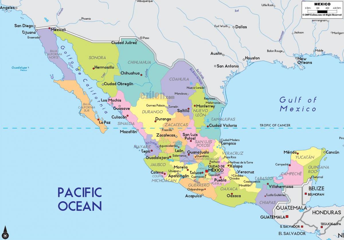 map of Mexico showing cities