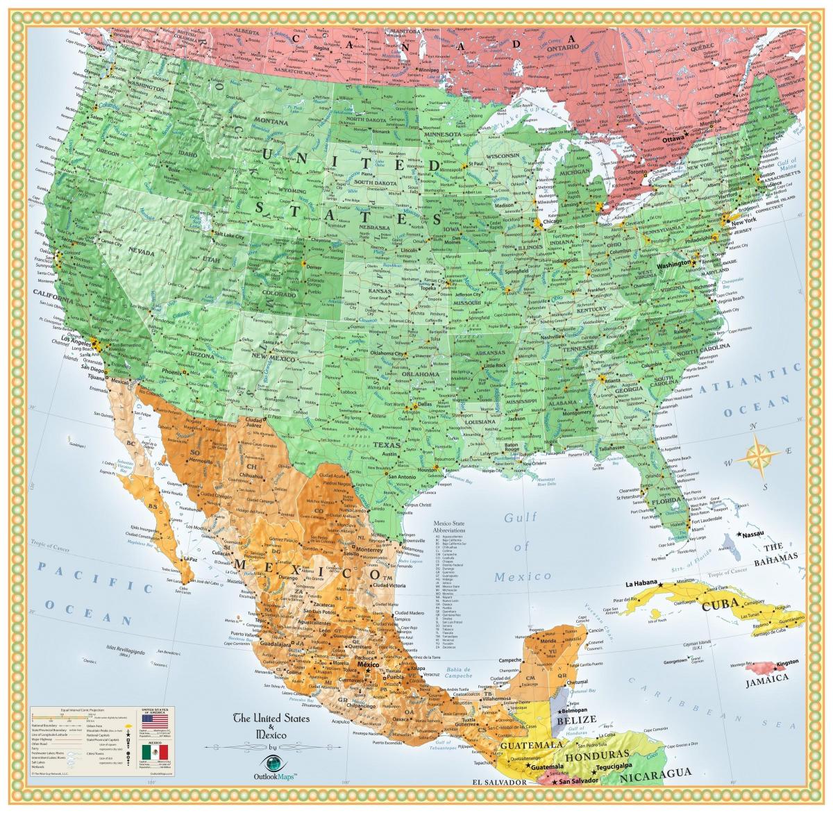 us & Mexico map