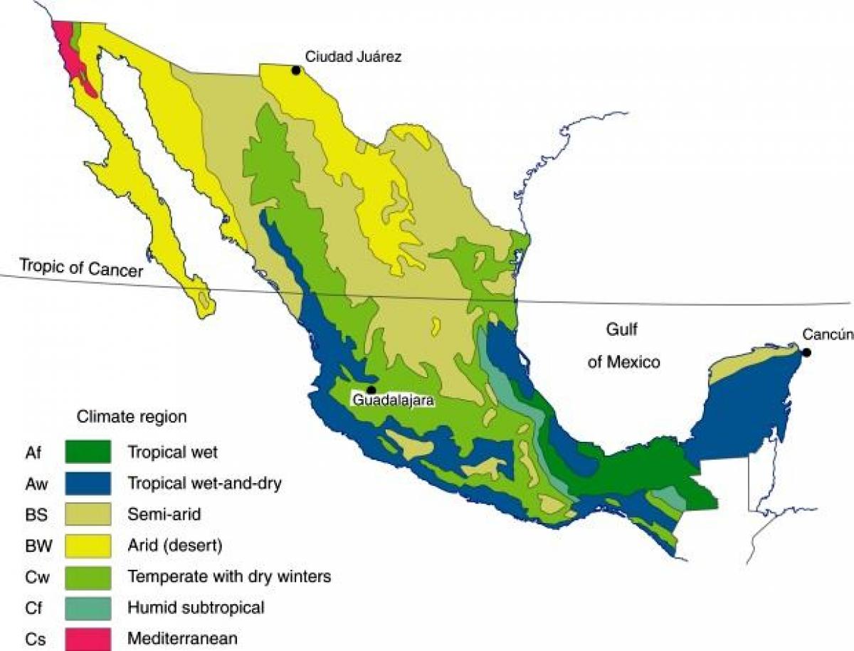 Mexico climate map Climate map Mexico (Central America Americas)