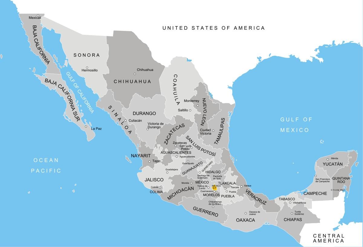 map of Mexico departments