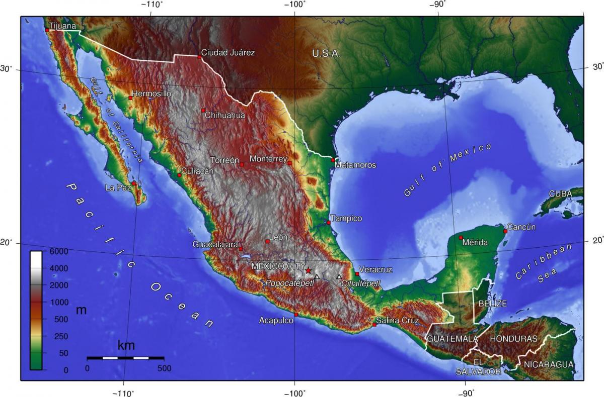 elevation map Mexico