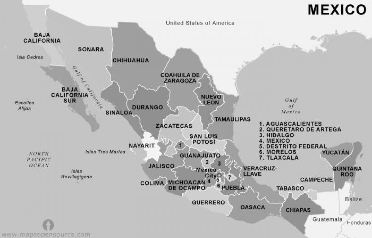 map of Mexico black and white