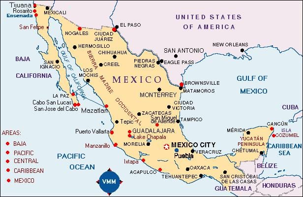 Mexico map vacations
