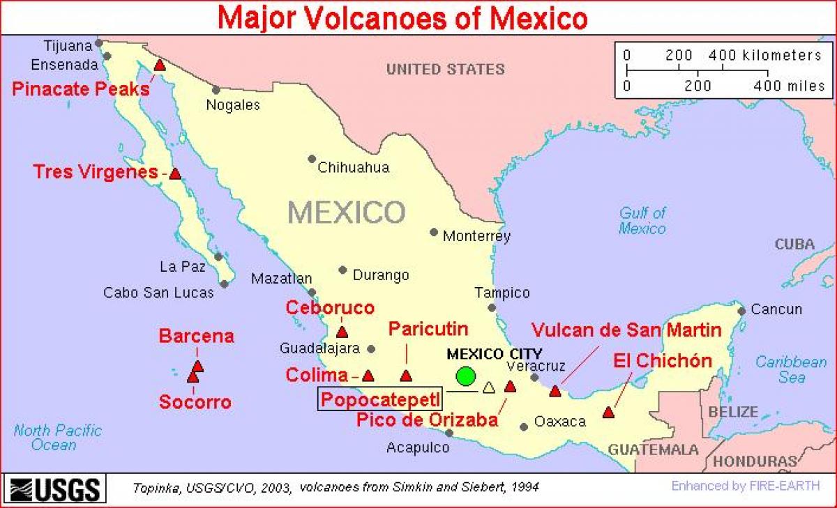 Mexico volcano map Map of Mexico volcano (Central America Americas)