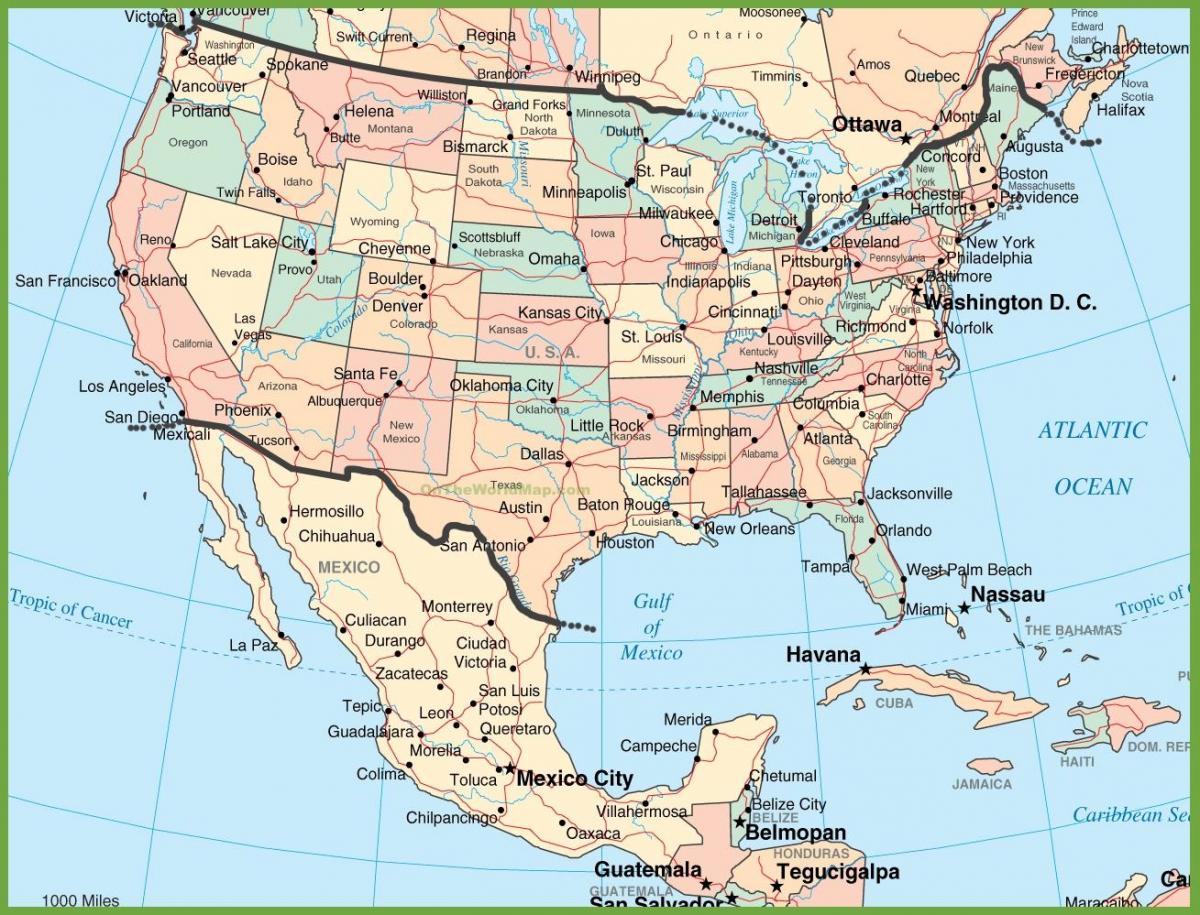 us map with Mexico