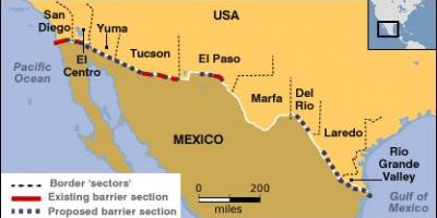 Map of mexican border - Map of the mexican border (Central America ...