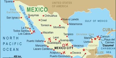 Map of airports in Mexico