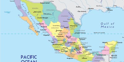 Mexico map with states and cities