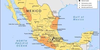Map of western coast of Mexico