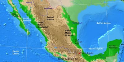 Map of Mexico landforms
