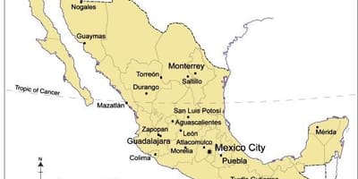 Map of major cities in Mexico